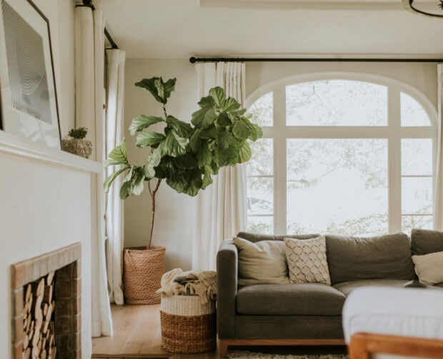 Elegant living room with arched windows