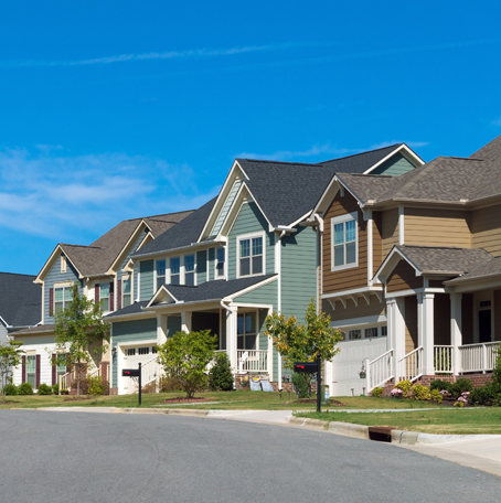 Street of single family homes