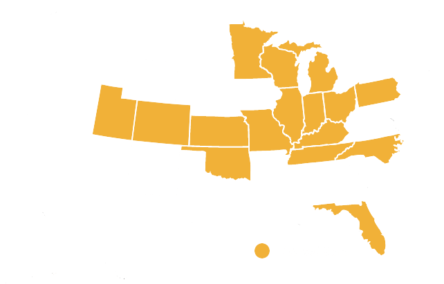 United States Map depicting Golden Oak's locations